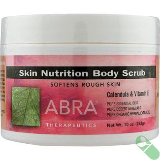 "Abra Therapeutics Skin Nutrition Body Scrub 10 oz jar front view with calendula and vitamin E"

