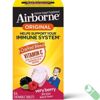 "Airborne 64 count citrus chewable immune tablets packaging and directions for use"

