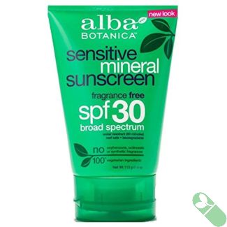 Alba Botanica Sensitive Mineral Sunscreen Fragrance Free SPF 30 4 Oz