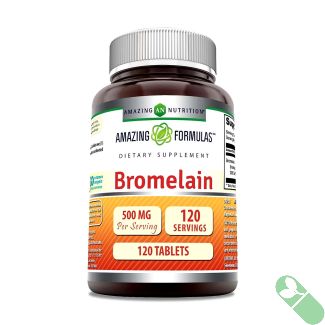 Boost digestive health with Amazing Formulas Bromelain, a 500mg natural pineapple enzyme tablet for improved wellness.