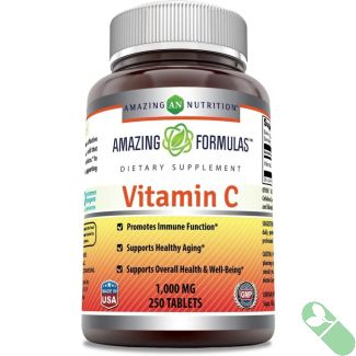 "Top view of Amazing Formulas Vitamin C 1000 mg 250 Tablets bottle"

