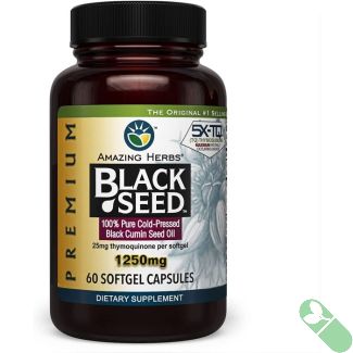 Amazing Herbs Black Seed Oil 1250mg Cold Pressed 60 Softgels