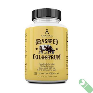 Ancestral Grassfed Colostrum supplement in 180 capsule count, sourced from New Zealand bovine for optimal immune support.