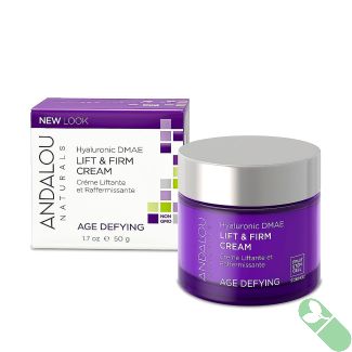 Andalou Naturals cream providing deep hydration and firmness with hyaluronic DMAE for a youthful complexion.