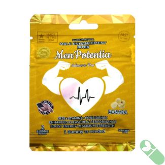 Men Potentia Advance Pro banana-flavored male enhancement gummies, designed to boost libido, energy, and stamina with natural ingredients like Ashwagandha and Maca Root.