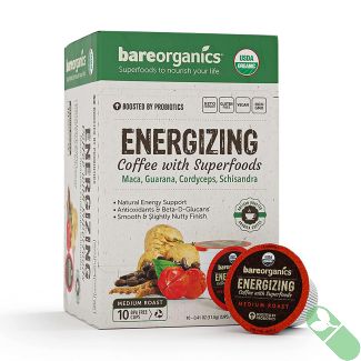 Kickstart your mornings with Bareorganics Energizing Coffee, featuring a unique blend of superfoods for sustained energy.
