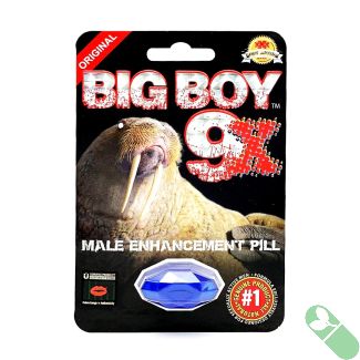 Comprehensive view of Big Boy 9XL Male Enhancement packaging and pill, designed to enhance male sexual performance with natural ingredients, made in the USA.