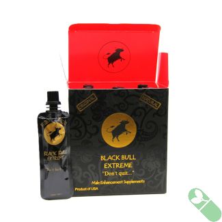 Black Bull Extreme liquid supplement pouch displayed beside product box
