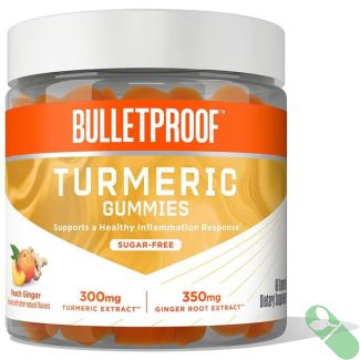 "Bulletproof Turmeric Gummies, key anti-inflammatory ingredients like turmeric, ginger, and dietary fiber."

