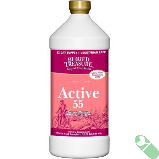"Buried Treasure Active 55 Supplement label showing vitamins and minerals for adults 55 plus"

