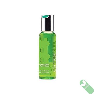 "Climax Kiss Green Apple Aphrodisiac kissable lubricant 2 oz bottle with green apple flavor"

