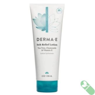 "Derma E Itch Relief Lotion 8 oz bottle for sensitive, irritated, or itchy skin"

