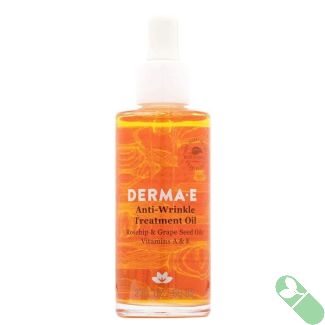"Derma E Vegan Anti-Wrinkle Treatment Oil label showing ingredients and usage directions"


