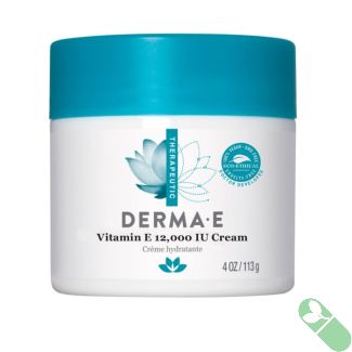 "Back label of Derma E Vitamin E 12,000 IU Multi-Purpose Face Cream 4 oz with ingredient list"

