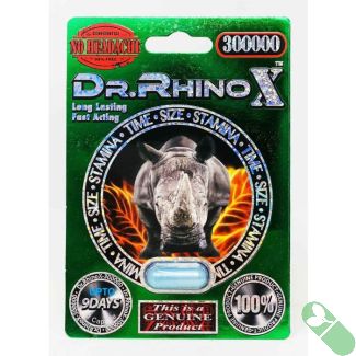 Dr. Rhino X 300,000 Male Sexual Performance Enhancement Pill capsule with product label