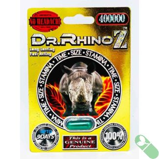 Dr. RhinoZ 400000 male enhancement pill packaging front with bold branding

