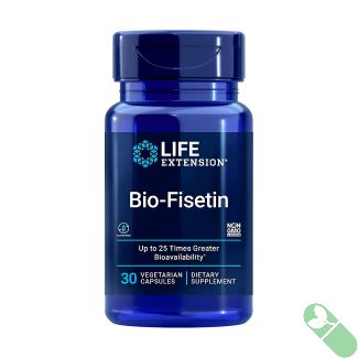 Life Extension Bio-Fisetin capsules designed to boost cognitive and cellular health with high bioavailability.