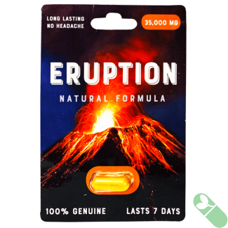 "Eruption 35000 mg natural formula male sexual enhancement gold pill packaging front"

