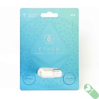 Ether Male Pill bottle displaying its natural ingredients for energy release and male enhancement