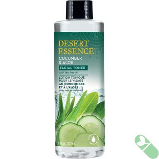 "Desert Essence Facial Toner 8 oz bottle with cucumber aloe tea tree oil label front view"

