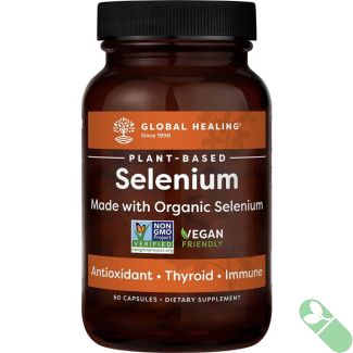"Global Healing Vegan Selenium capsules in clear plant-based capsules"

