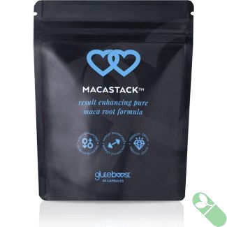 Packaging showcasing Gluteboost MacaStack natural hormone balancing female supplement

