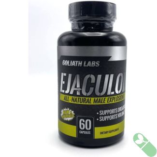 Back label of Goliath Labs Ejaculoid bottle with usage and safety information

