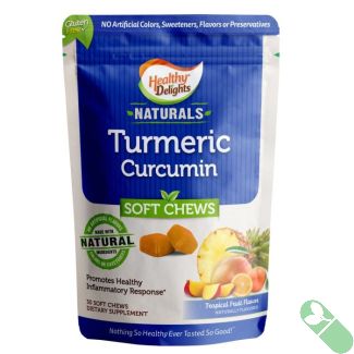 Pile of Healthy Delights Turmeric Curcumin soft chews close-up showing texture and color