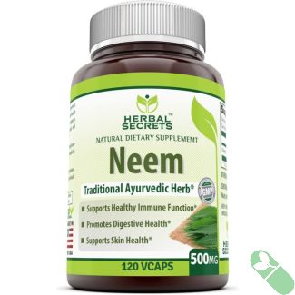 "Herbal Secrets Neem 500 mg 120 veggie capsules bottle front label"

