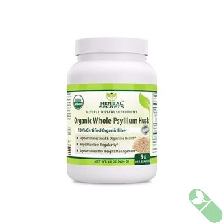 "Herbal Secrets Organic Whole Psyllium Husk 16 oz container natural fiber supplement"

