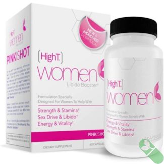 Product packaging of High T Women Pink Shot for libido and hormone balance

