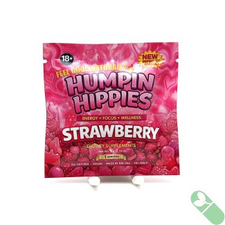 Humpin Hippies Strawberry Gummies back label with supplement facts and ingredients