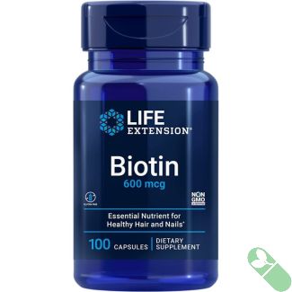 Life Extension Biotin 600mcg 100 Caps Supports Healthy Hair & Nails