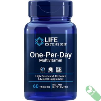 "Bottom view of Life Extension One-Per-Day Multivitamin 60 tablets bottle – lot and expiration"

