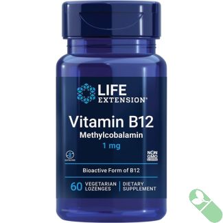 "Close-up of Life Extension Vitamin B12 Methylcobalamin 1mg label – supports energy and nerve health"

