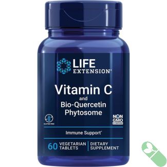 "Life Extension Vitamin C and Bio-Quercetin Phytosome bottle held in hand, size and label detail visible"

