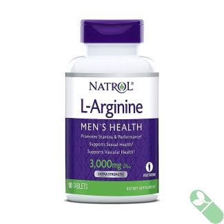 Empower men's health with L-Arginine 3000mg tablets, supporting enhanced stamina and performance, displayed in a purple bottle.