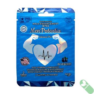 Men Potentia Advance Pro blueberry male enhancement gummies designed to boost libido and energy with Ashwagandha and Horny Goat Weed.