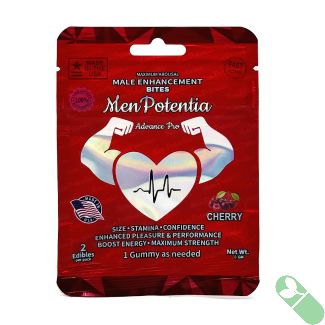 Men Potentia Advance Pro male enhancement cherry gummies, designed to boost libido and performance with Ashwagandha and Maca Root.
