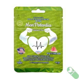 Men Potentia Advance Pro watermelon-flavored male enhancement gummies, boosting libido, energy, and vitality with Ashwagandha and Maca Root.