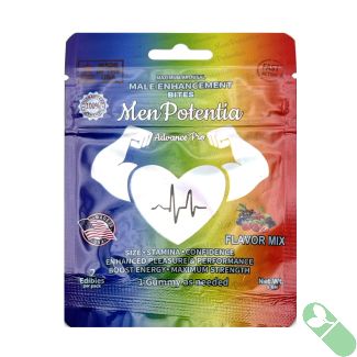 Men Potentia Advance Pro strawberry-flavored male enhancement gummies, formulated to enhance energy, stamina, and libido with Ashwagandha and Maca Root.