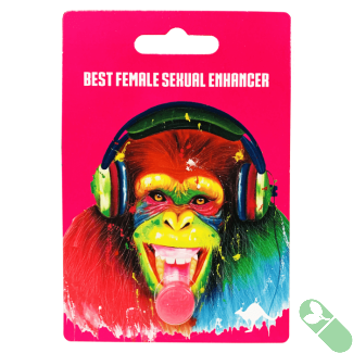 "Monkey Pink female sexual enhancer pink tablet with colorful monkey artwork"

