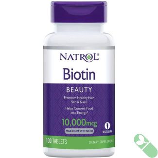 "Natrol Biotin Beauty Tablets 10000mcg bottle for hair, skin, and nail support"

