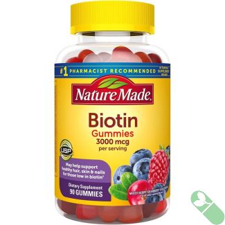 Nature Made 3000mcg Biotin 90 Gummies For Hair Skin Nails Support