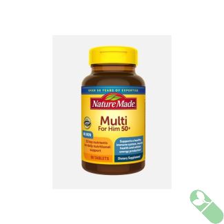Men’s multivitamin supplement bottle for 50+ wellness support on clean white background.

