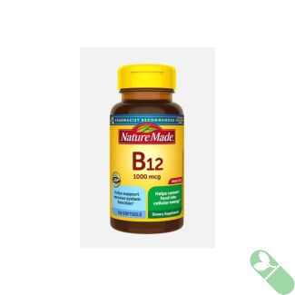 Nature Made Vitamin B12 1000 mcg Energy Support Softgels packaging on a white background.

