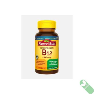 Nature Made Vitamin B12 Extra Strength 2500 mcg 60 Tablets supplement for nervous system support.

