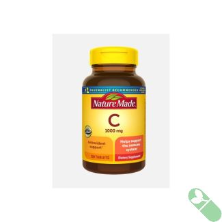 Immune system support highlighted on Nature Made Vitamin C 1000mg Tablets bottle.


