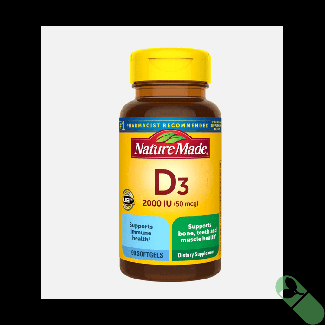 Nature Made Vitamin D3 2000 IU 50 mcg 90 Softgels on white background for daily bone and immune support visual.

