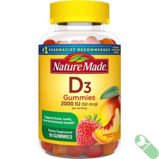 Front view of Nature Made Vitamin D3 2000 IU Gummies bottle on white background.

